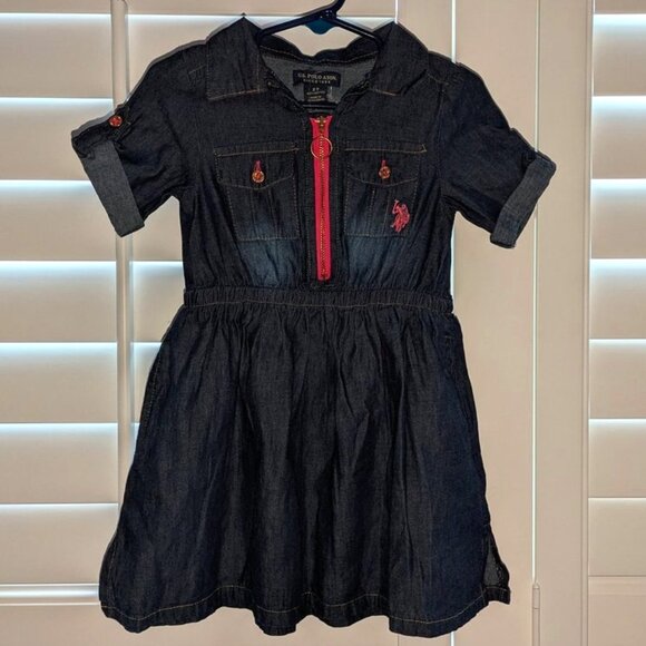 NEW U.S. Polo Assn. Toddler Dark Navy Wash Knee Length Jean Zip Dress 2 NWT - Picture 2 of 4